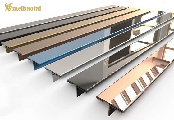 5 Groove Stainless Steel Tile Trim Golden Mirror T Profile For Corner